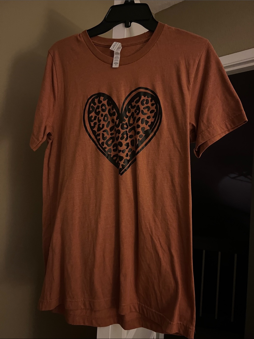 Bella Canvas Rust Brown Tee with Black Leopard Heart
